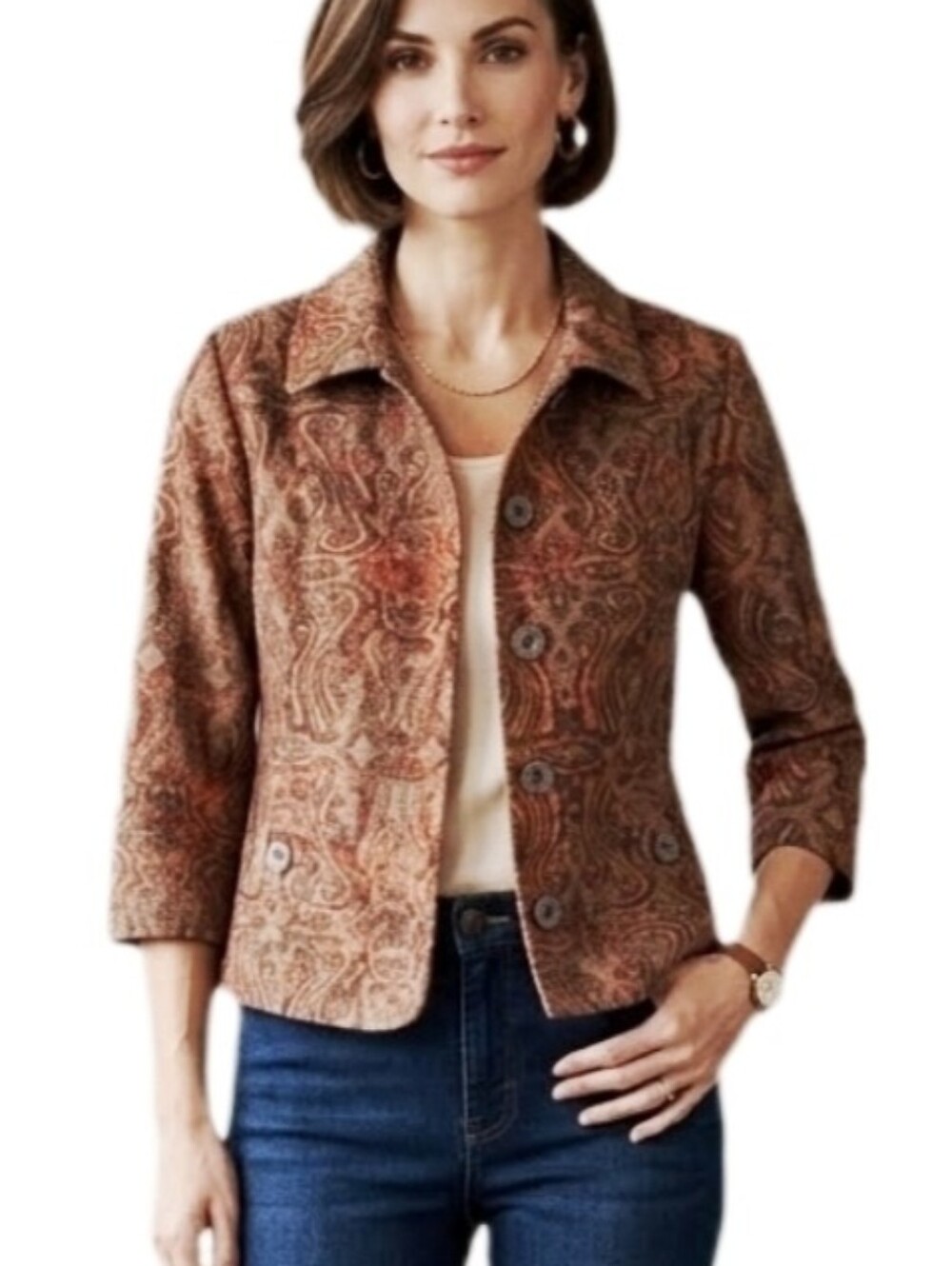 Analogy Jacket Retro Tapestry 3/4 Slweve Tan Size PM